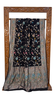Black Pure Khaddi Georgette Handloom Banarasi Saree - All over Jaal Work With Meenakari - The Handlooms