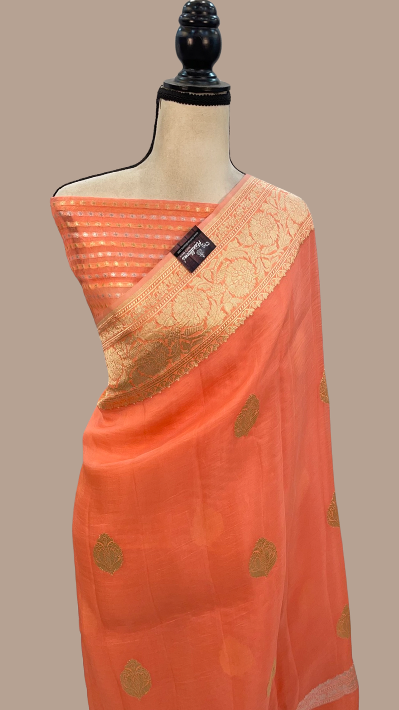 Pure Kora Handloom Banarasi Saree - Sona Roopa Alfi Kadua Boota - The Handlooms