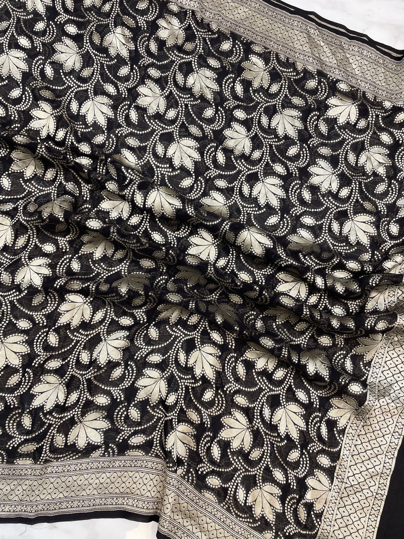 Pure Khaddi Georgette Dupatta - water zari - The Handlooms