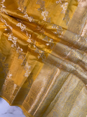 Pure Dupion Silk Banarasi Saree - Gold Zari - The Handlooms