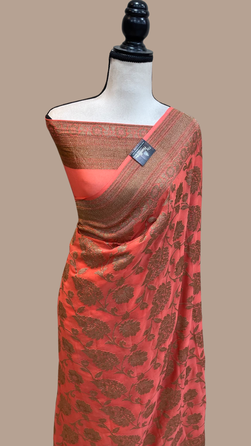 Khaddi Georgette Banarasi Saree -  Antique zari - The Handlooms