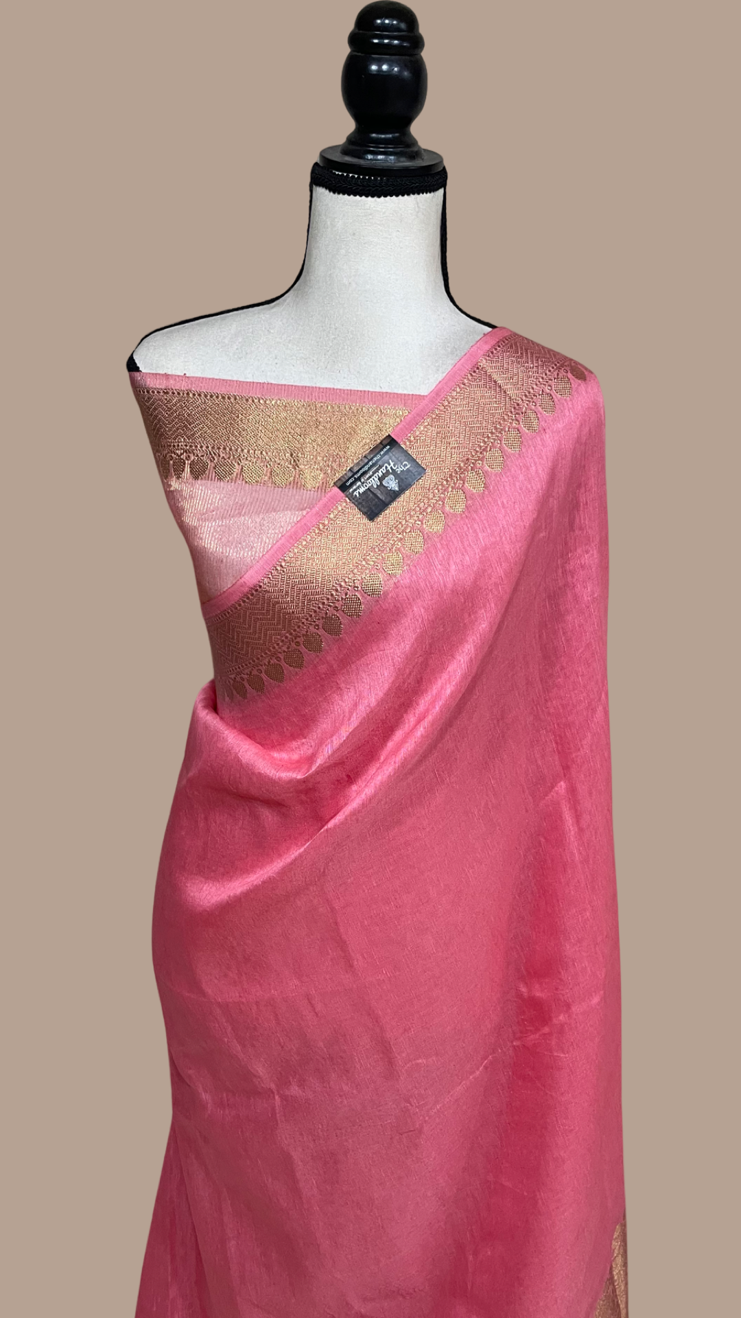 Strawberry Pure Linen Banarasi Saree — The Handlooms