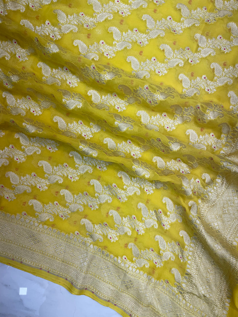 Pure Khaddi Georgette Dupatta - water zari - The Handlooms