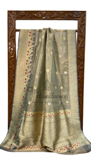 Pure Kora Katan Silk Banarasi Handloom Saree - All over kadua motifs With Meenakari - The Handlooms