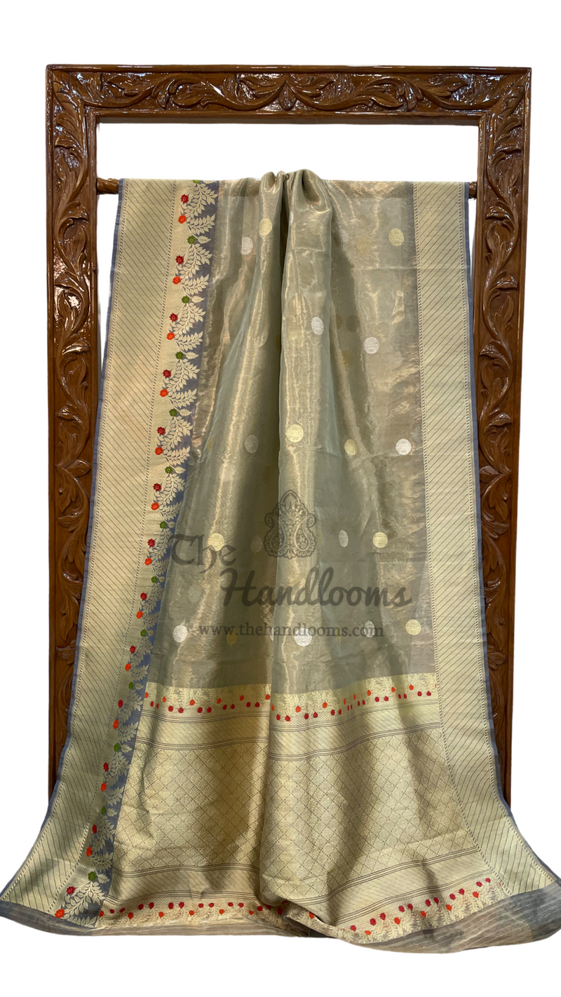 Pure Kora Katan Silk Banarasi Handloom Saree - All over kadua motifs With Meenakari - The Handlooms