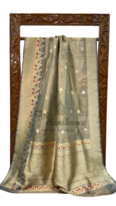 Pure Kora Katan Silk Banarasi Handloom Saree - All over kadua motifs With Meenakari