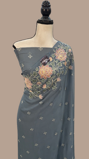 Pure Georgette Chikankari Handloom Banarasi Saree - The Handlooms