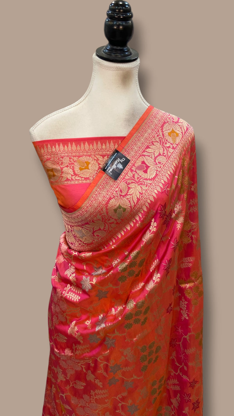Pure Katan Silk Banarasi Handloom Saree - All Over Jaal Work With Meenakari