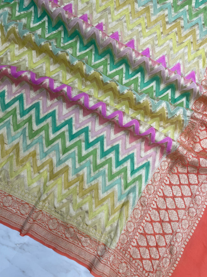 Pure Khaddi Georgette Dupatta - water zari - The Handlooms