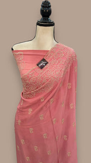 Pure Georgette Chikankari Handloom Banarasi Saree - The Handlooms