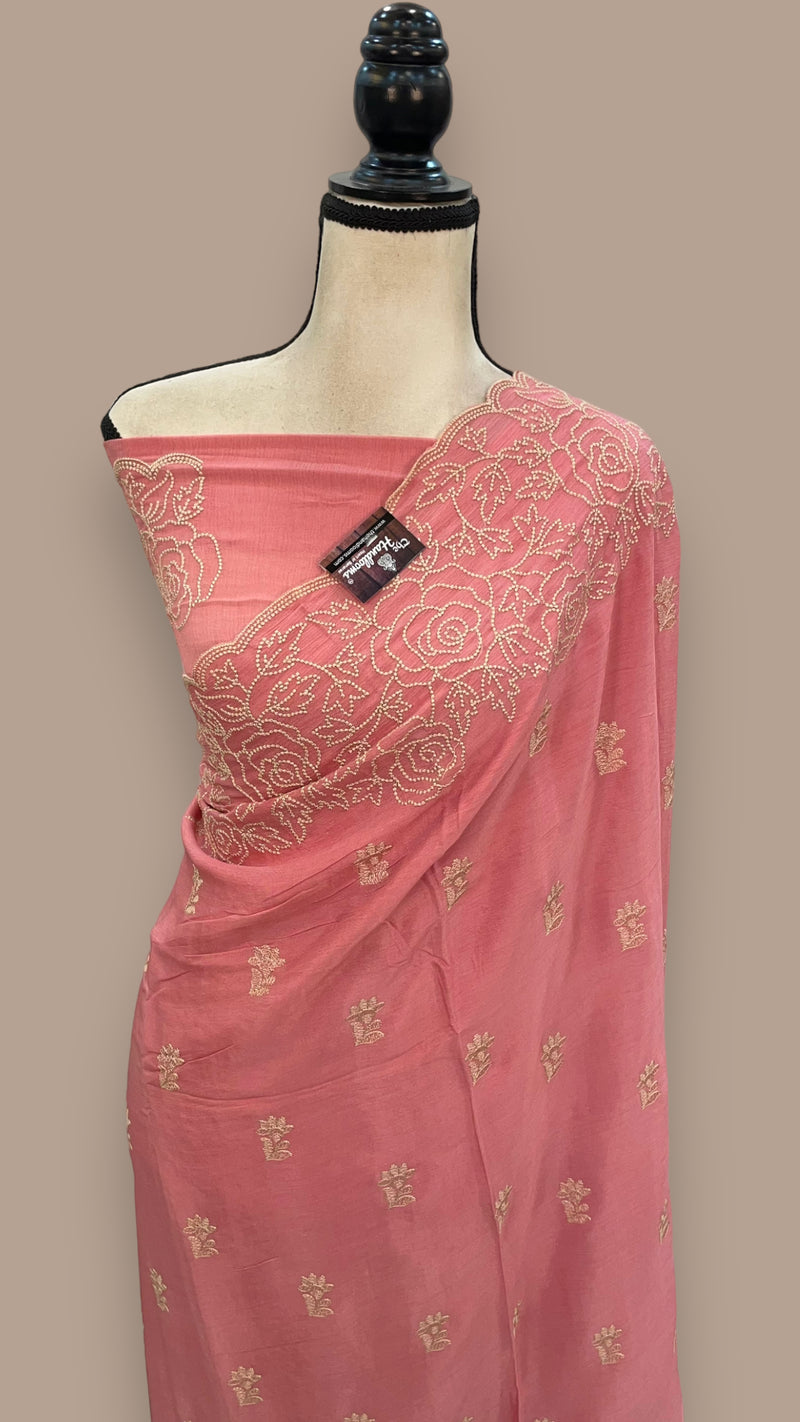 Pure Georgette Chikankari Handloom Banarasi Saree - The Handlooms