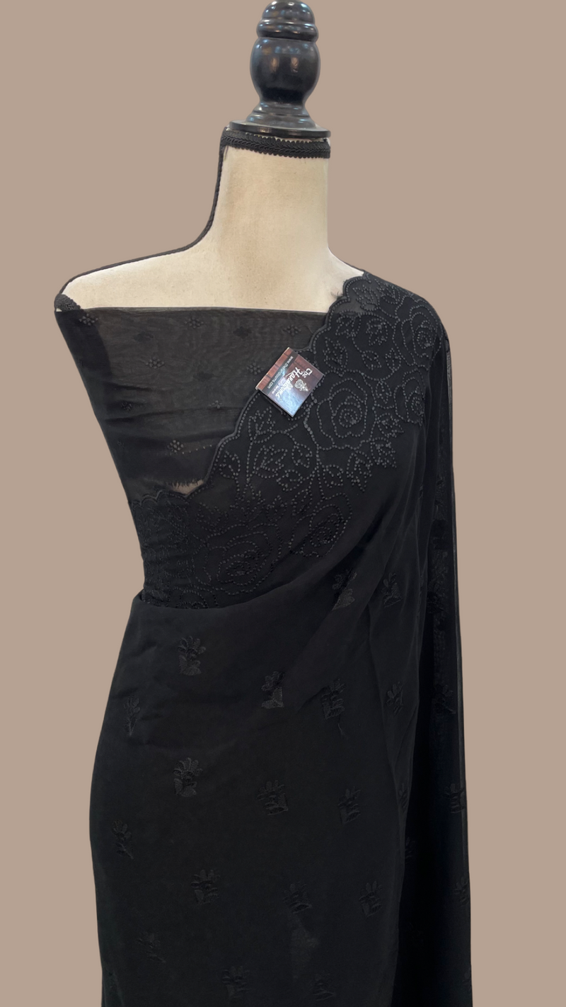 Pure Georgette Chikankari Handloom Banarasi Saree - The Handlooms