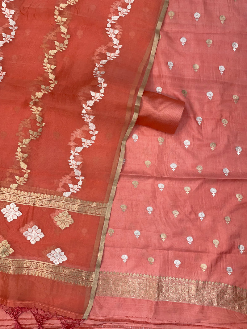 Pure Katan Silk Handlooms Banarasi Dress material With Organza Dupatta - The Handlooms