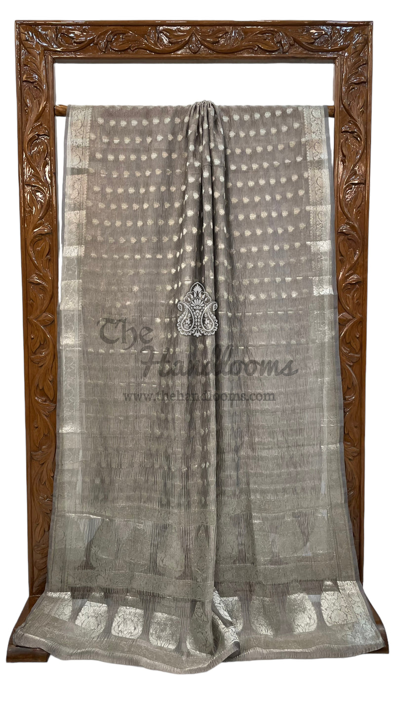 Pure Kora Tissue Crush Handloom Banarasi Saree - The Handlooms
