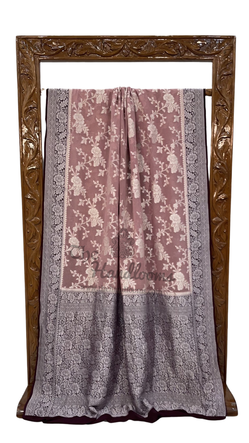 Onion Pink with Brown Khaddi Georgette Banarasi Saree - The Handlooms