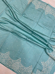 Pure Chiniya Silk Handloom Banarasi Saree With Chikankari - The Handlooms