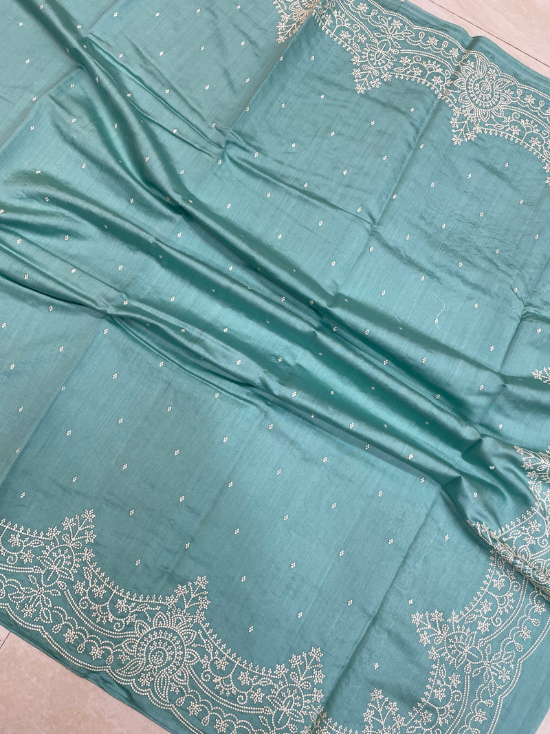 Pure Chiniya Silk Handloom Banarasi Saree With Chikankari - The Handlooms