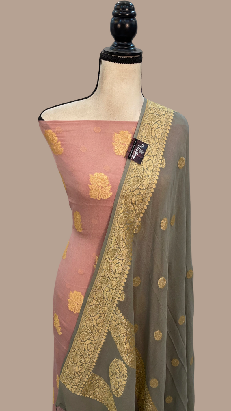 Pure Khaddi Georgette Banarasi Dress material - The Handlooms