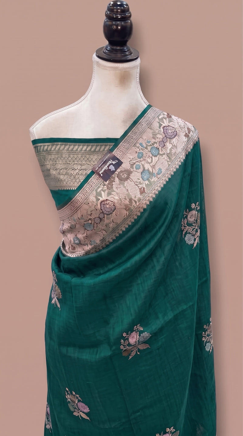 Pure Tussar Georgette Handloom Banarasi Saree - All Over Kadua Motifs With Meenakari