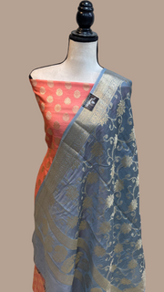 Pure Chanderi Cotton Banarasi Dress material - The Handlooms
