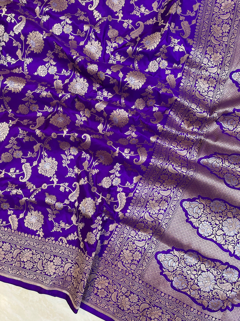 Pure Katan Silk Banarasi Handloom Saree - All over Sona Roopa Jaal work - The Handlooms