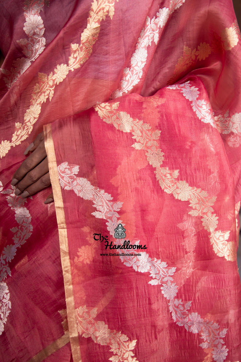 Onion Pink Pure Kora Handloom Banarasi Saree - The Handlooms