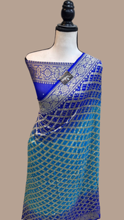 Dual Shade Pure Georgette Banarasi Bandhej Handloom Saree - The Handlooms