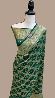 Pure Georgette Banarasi Bandhej Handloom Saree - The Handlooms