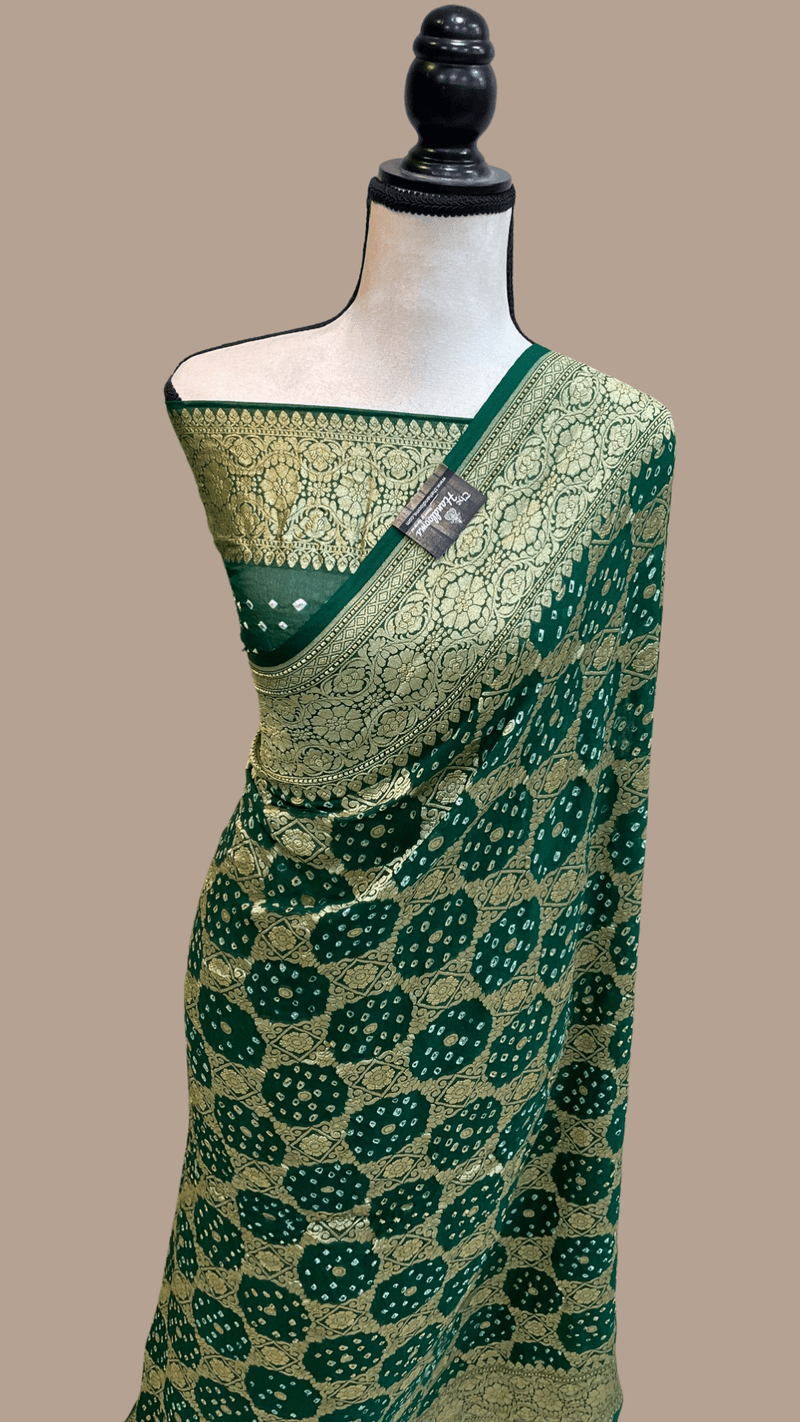 Pure Georgette Banarasi Bandhej Handloom Saree - The Handlooms