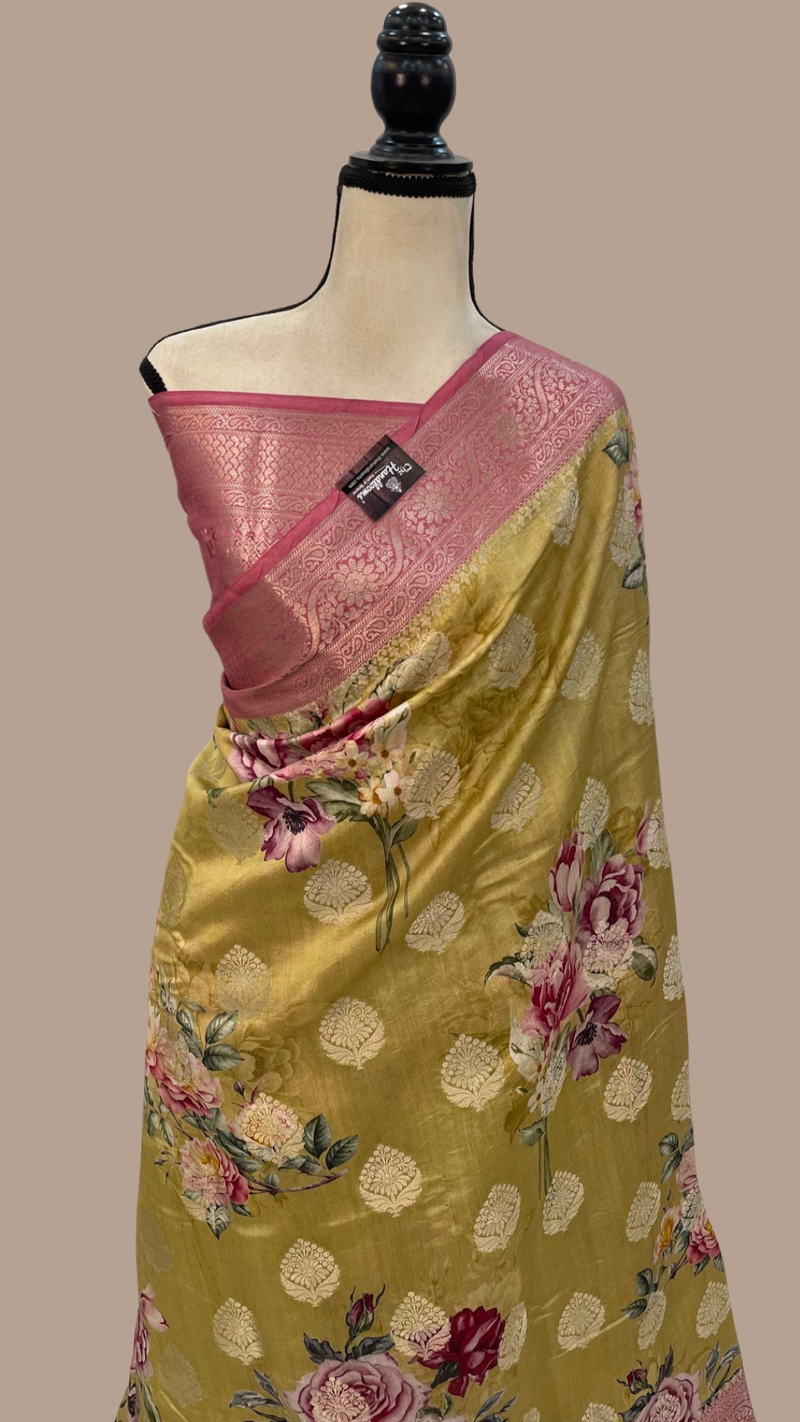 Pure Chiniya Silk Digital Print Handloom Banarasi Saree - The Handlooms
