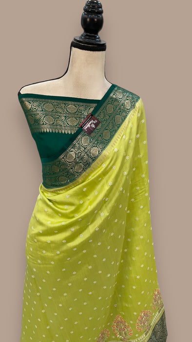 Pure Chiniya Silk Handloom Banarasi Saree with Chikankari