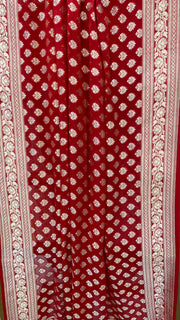 Red Pure Khaddi Georgette Dupatta - water zari - The Handlooms