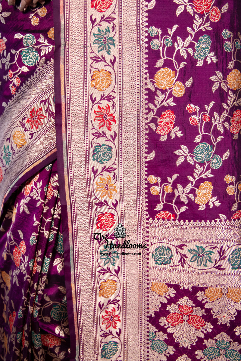 Pure Katan Silk Banarasi Handloom Saree - All over Jaal work with Meenakari - The Handlooms