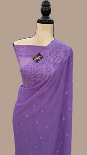 Pure Georgette Chikankari Handloom Banarasi Saree - The Handlooms