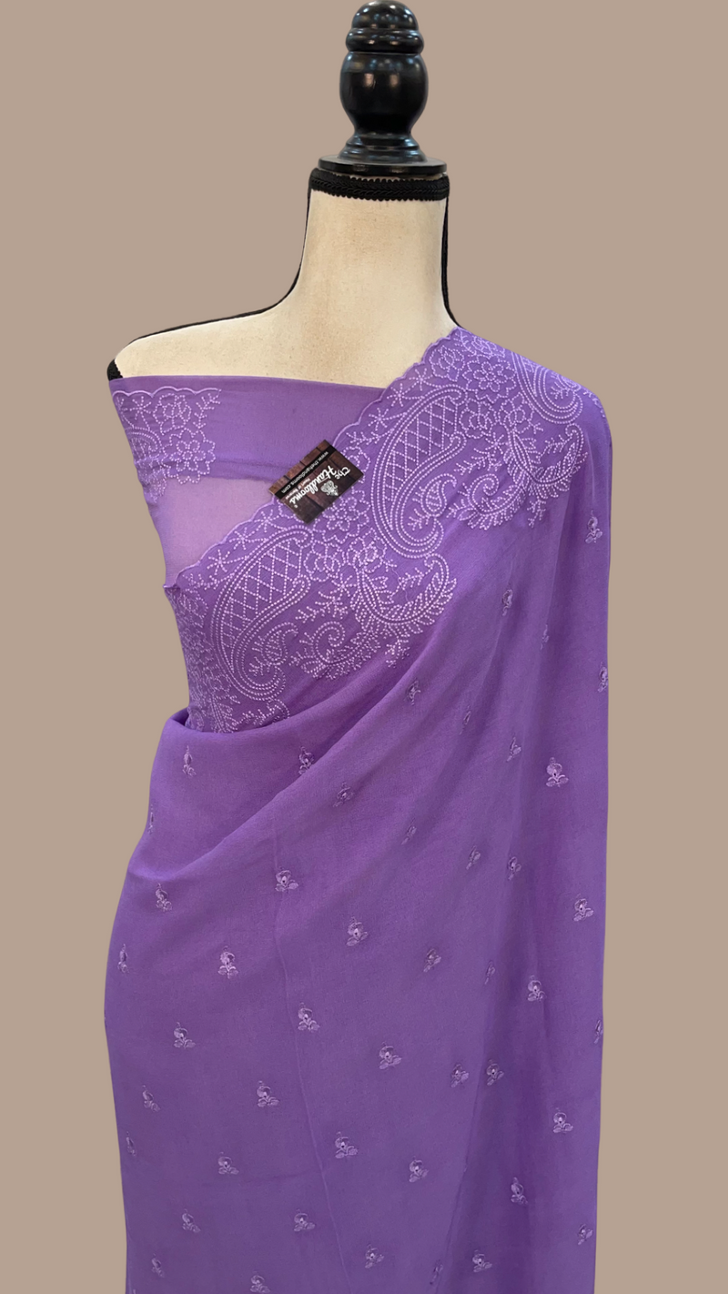 Pure Georgette Chikankari Handloom Banarasi Saree - The Handlooms