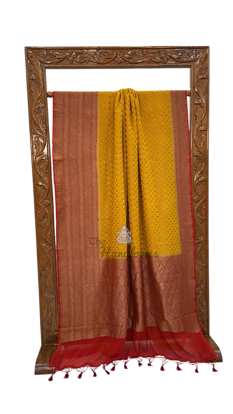 Mustard Yellow Pure Khaddi Georgette Handloom Banarasi Saree