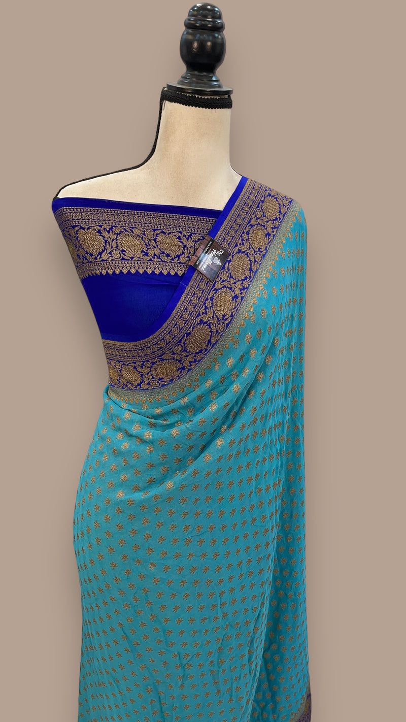 Khaddi Georgette Handloom Banarasi Saree -  Antique zari - The Handlooms