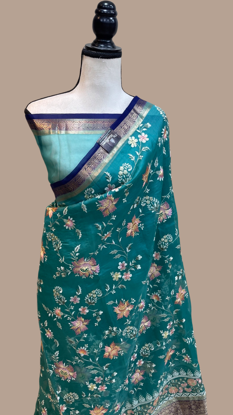 Pure Organza Chikankari Handloom Banarasi Saree - The Handlooms