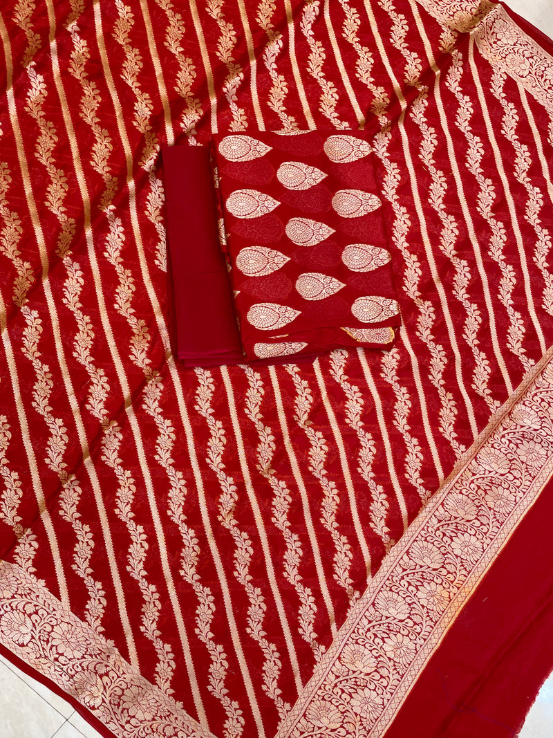 Pure Chiffon Khaddi Banarasi Dress material - The Handlooms