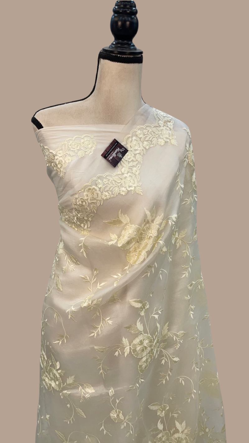 Organza Chikankari Handloom Banarasi Saree - The Handlooms