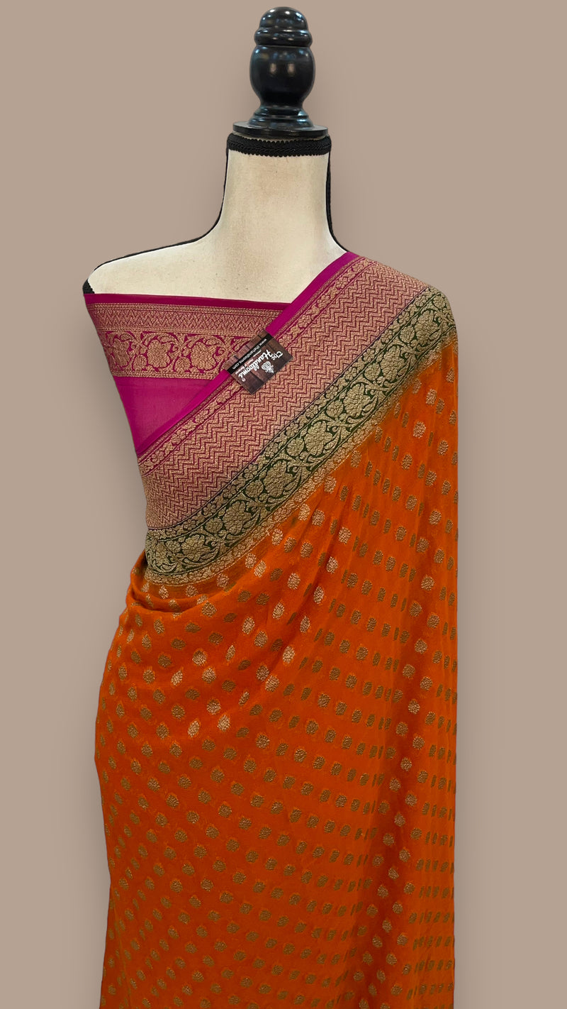 Khaddi Georgette Handloom Banarasi Saree -  Antique zari - The Handlooms