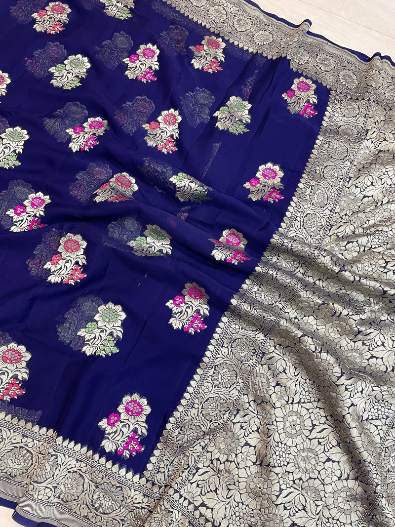 Khaddi Georgette Handloom Banarasi Saree - All Over Jaal Work with meenakari - The Handlooms