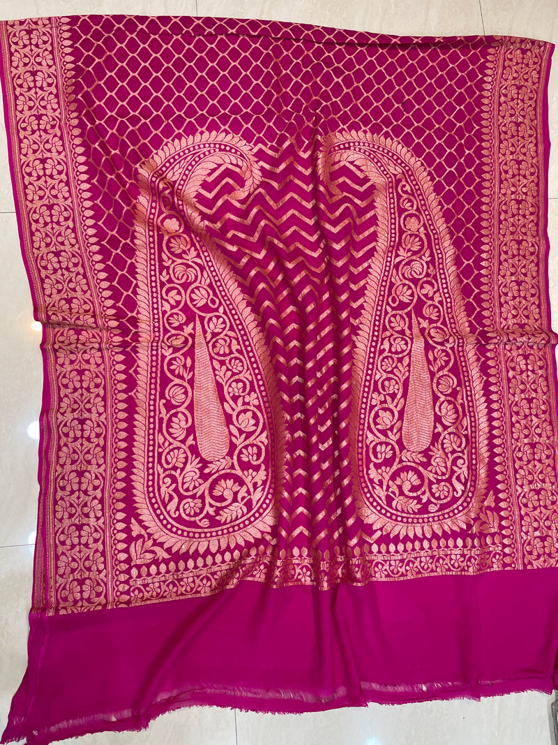 Pure Khaddi Georgette Dupatta - gold zari - The Handlooms