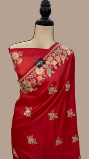 Tussar Silk Handloom Banarasi Saree With Chikankari - The Handlooms