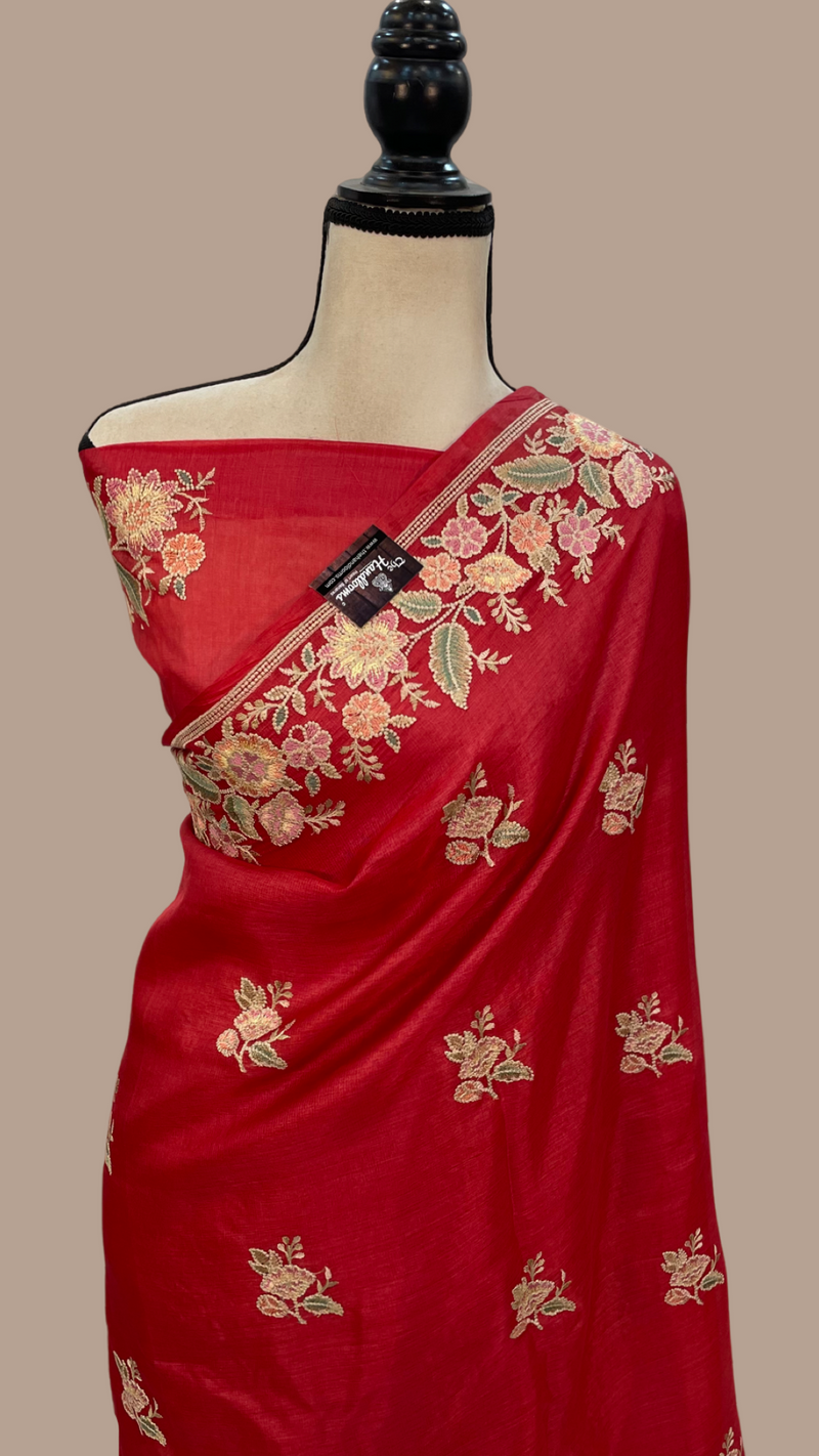 Tussar Silk Handloom Banarasi Saree With Chikankari - The Handlooms