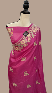 Tussar Silk Handloom Banarasi Saree With Chikankari - The Handlooms