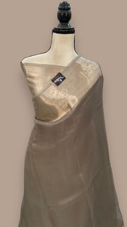 Mouse Grey Pure Kora Handloom Banarasi Saree - The Handlooms