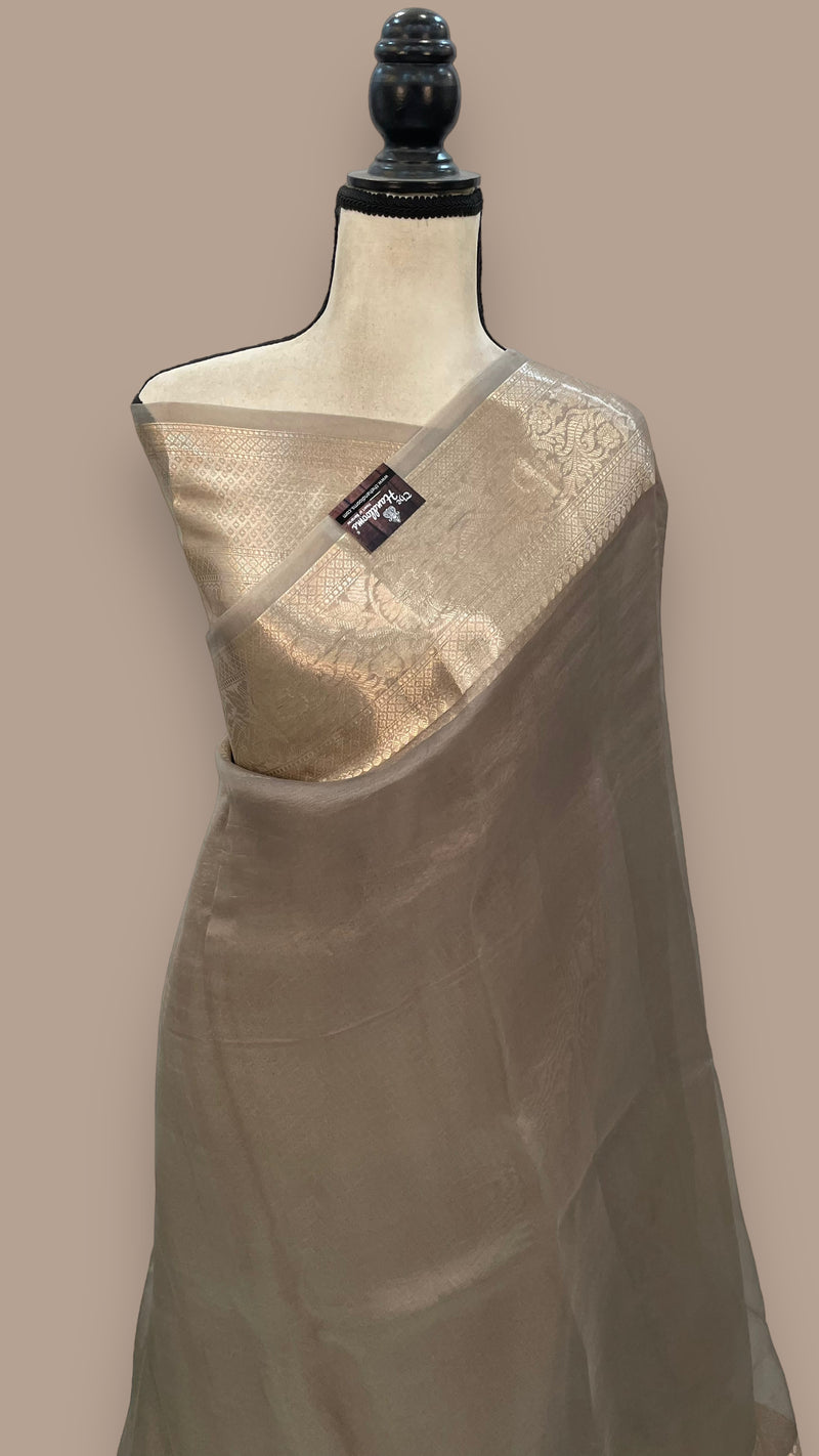 Mouse Grey Pure Kora Handloom Banarasi Saree - The Handlooms