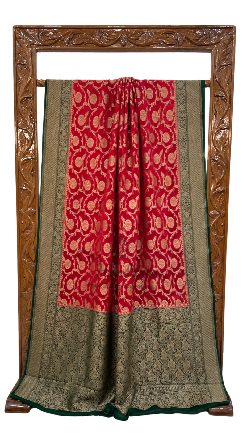 Khaddi Georgette Handloom Banarasi Saree -  Antique zari - The Handlooms