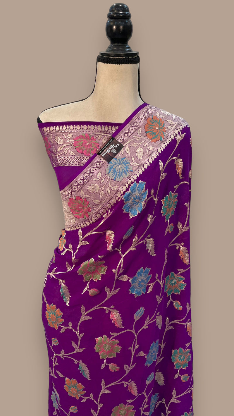 Khaddi Georgette Handloom Banarasi Saree - All over Jaal Work With Meenakari - The Handlooms